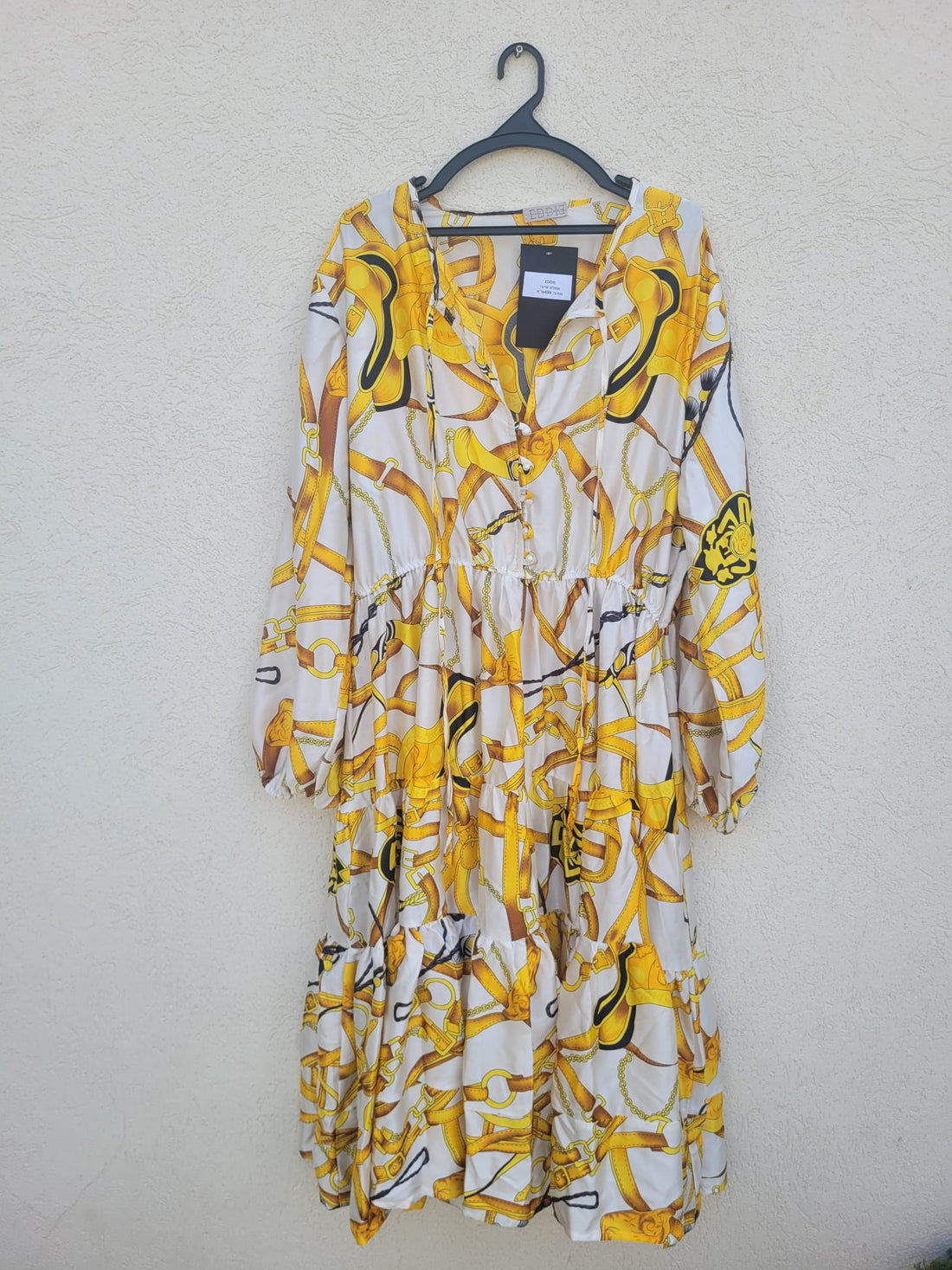 שמלת ערב סאטן בהדפס צהוב