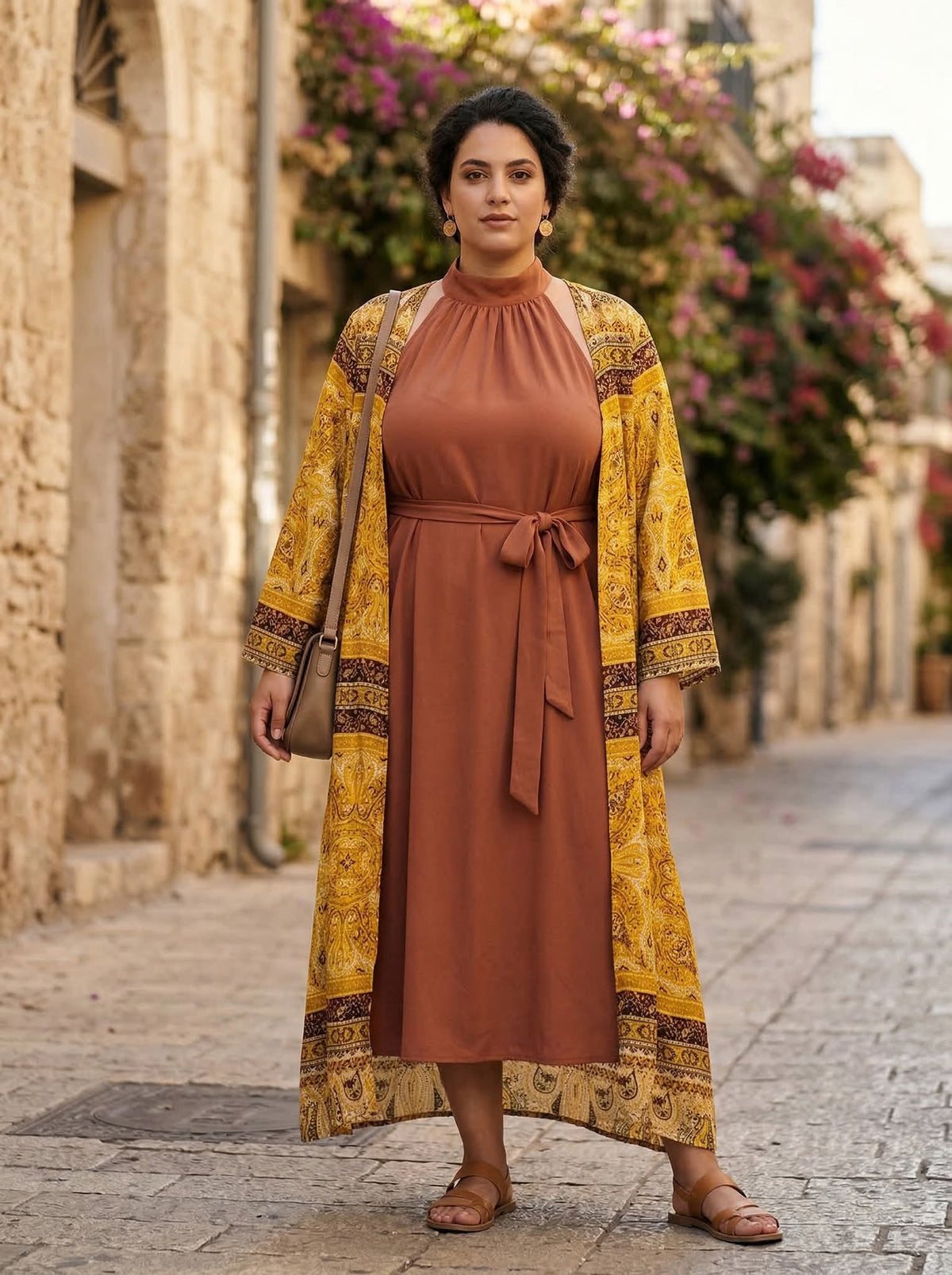 קימונו צהוב בהדפס אתני
