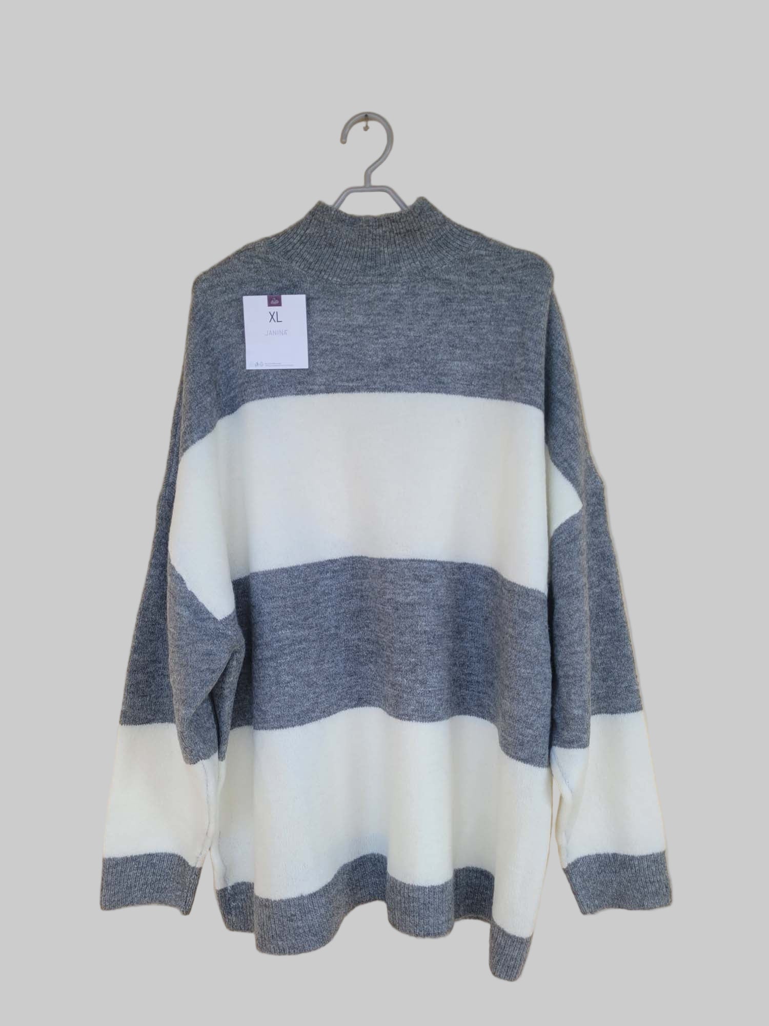 סריג פסים גולף אפור לבן