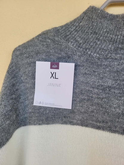 סריג פסים גולף אפור לבן