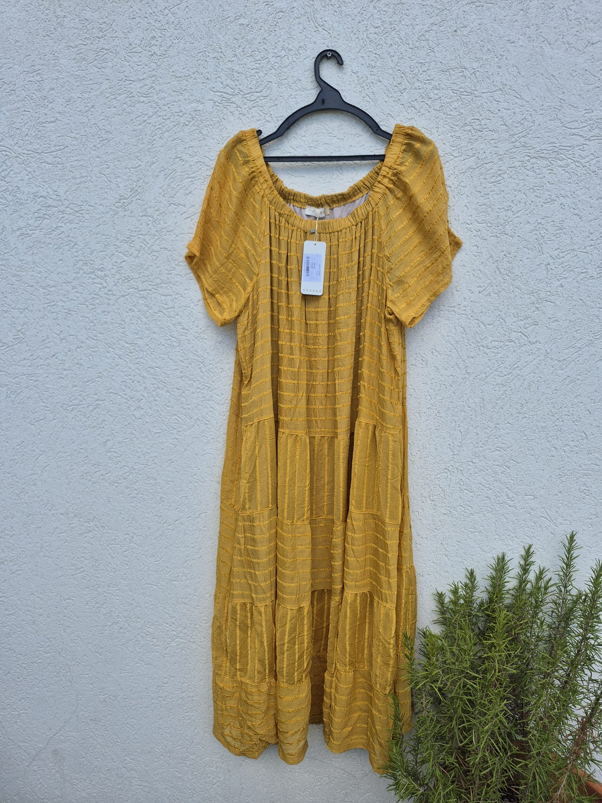שמלת חרדל OFF SHOULDER