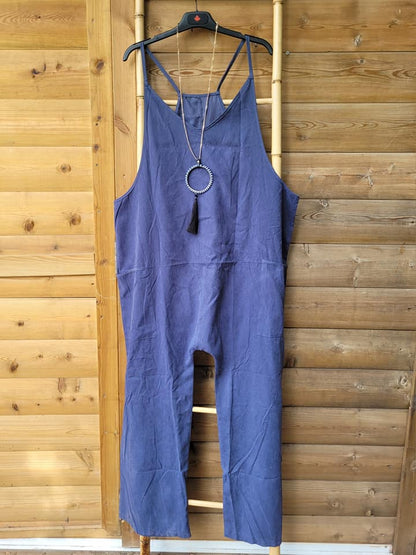 אוברול בגזרת שקי כחול מבד עם מגע משי