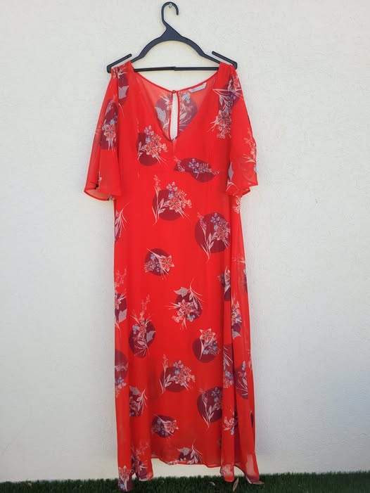שמלת פרחים אדומה מקסי