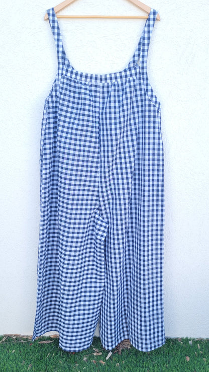 אוברול משבצות כחול לבן