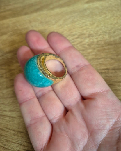 טבעת אובלית גדולה טורקיז